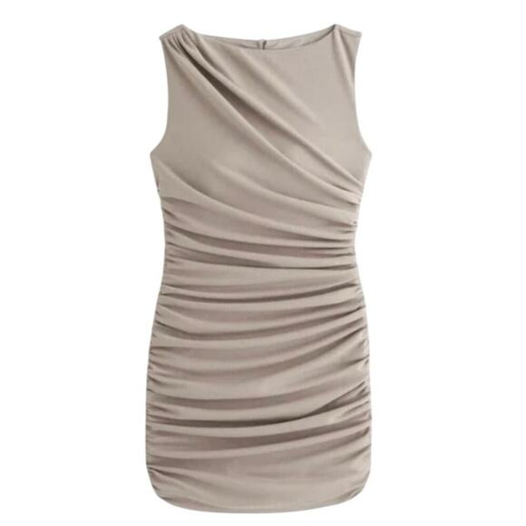 Abercrombie & Fitch Stretch Side Cinch Ruched Taupe Mini Dress Size Large Tall - Picture 1 of 7